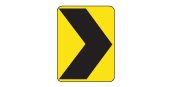 Ontario road sign: Chevron arrowhead signs are posted in groups to guide drivers around sharp curves in the road
