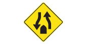 Ontario road sign: Divided highway ends traffic travels in both directions on the same road ahead keep to the right hand road