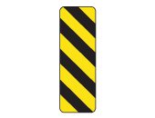 Ontario road sign: Hazard close to the edge of the road the downward lines show the side on which you may safely pass