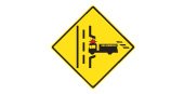 Ontario road sign: Indicates an upcoming fire truck entrance on the right and vehicles should be prepared to yield to fire trucks entering the roadway
