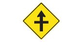 Ontario road sign: Intersection ahead the arrow shows which direction of traffic has the right of way