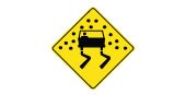 Ontario road sign: Pavement is slippery when wet slow down and drive with caution