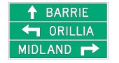 Ontario road sign: Shows directions to nearby towns and cities