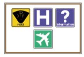 Ontario road sign: Shows off road facilities such as hospitals airports universities or carpool lots