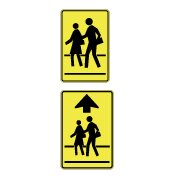 Ontario road sign: These signs warn of a school crossing watch for children and follow the directions of the crossing guard or school safety patroller