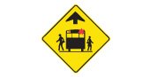 Ontario road sign: This sign warns you that you are coming to a hidden school bus stop slow down drive with extra caution watch for children and for a school bus with flashing red lights