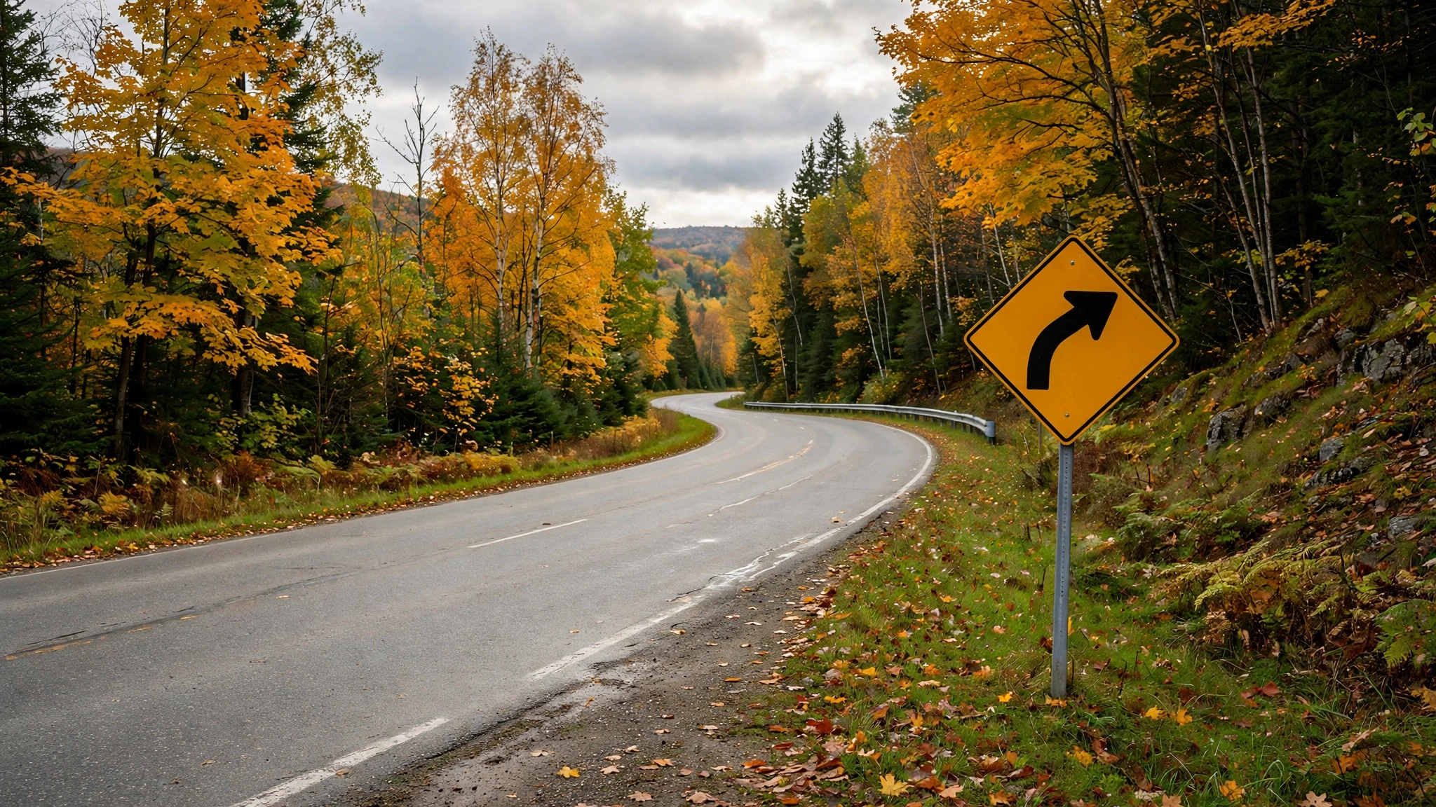 Curve warning sign on a roadside — Ontario G1 practice