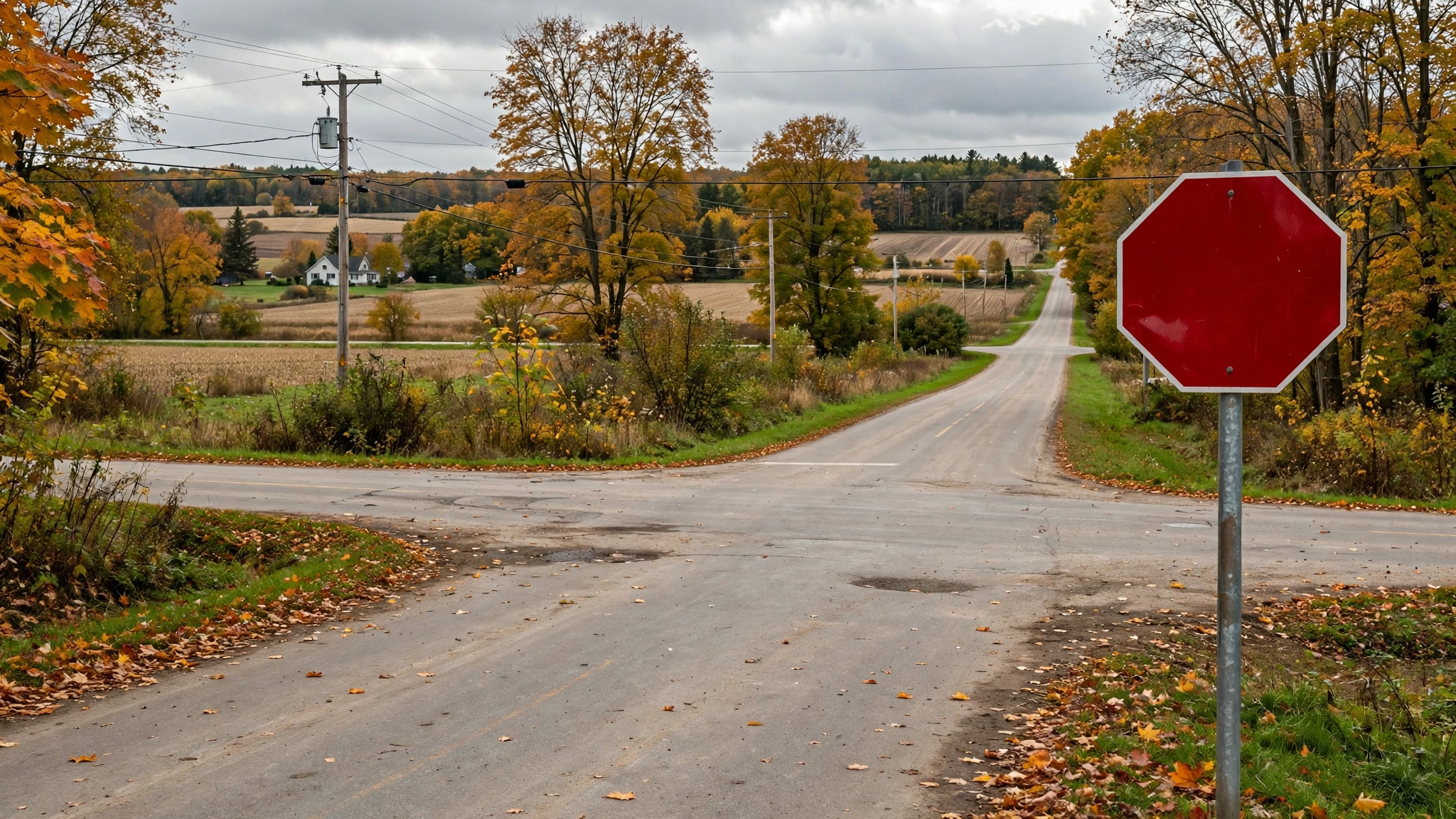 Stop sign at a quiet intersection — Ontario G1 practice