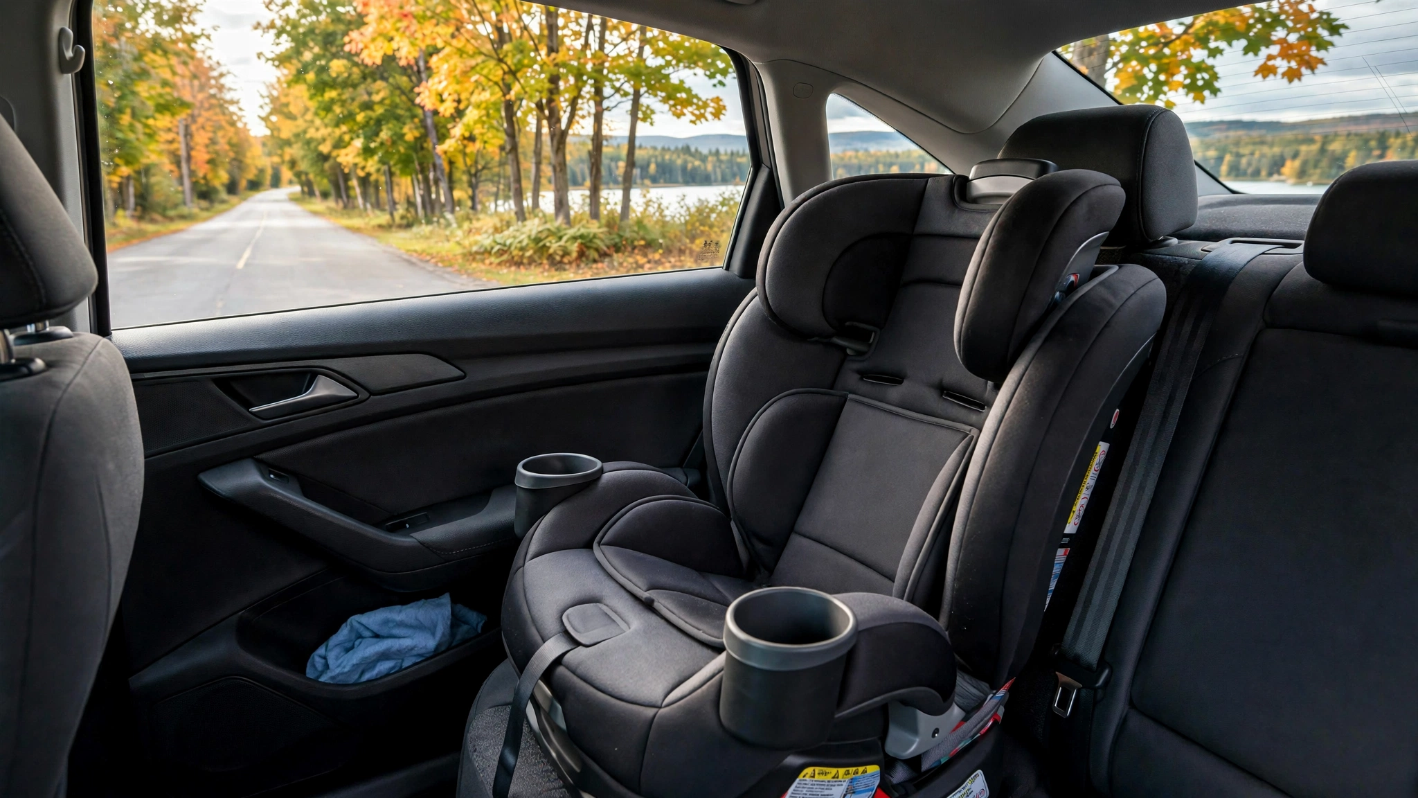 Car interior with a child safety seat — Ontario G1 practice