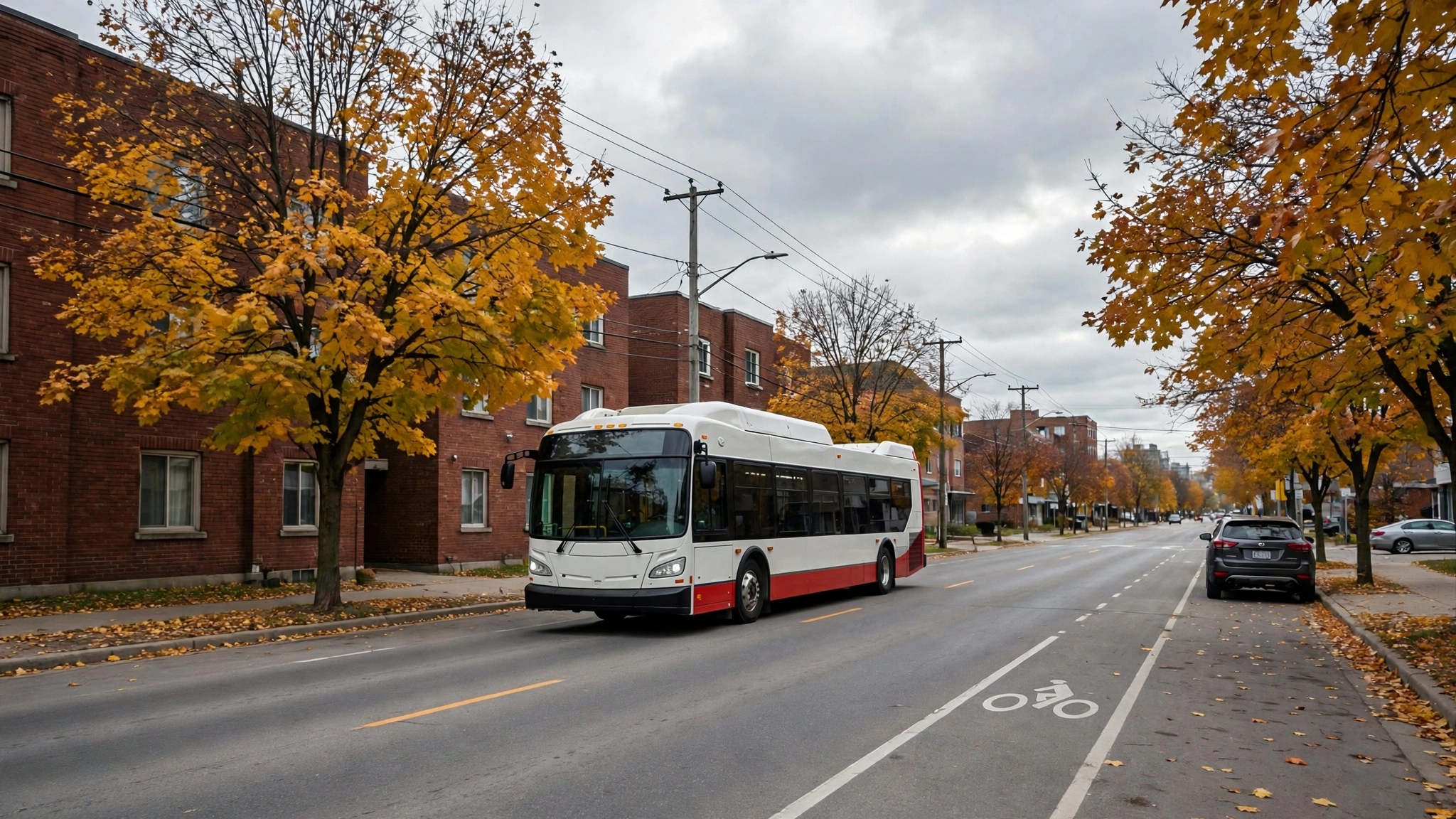 City bus driving on an urban road — Ontario G1 practice