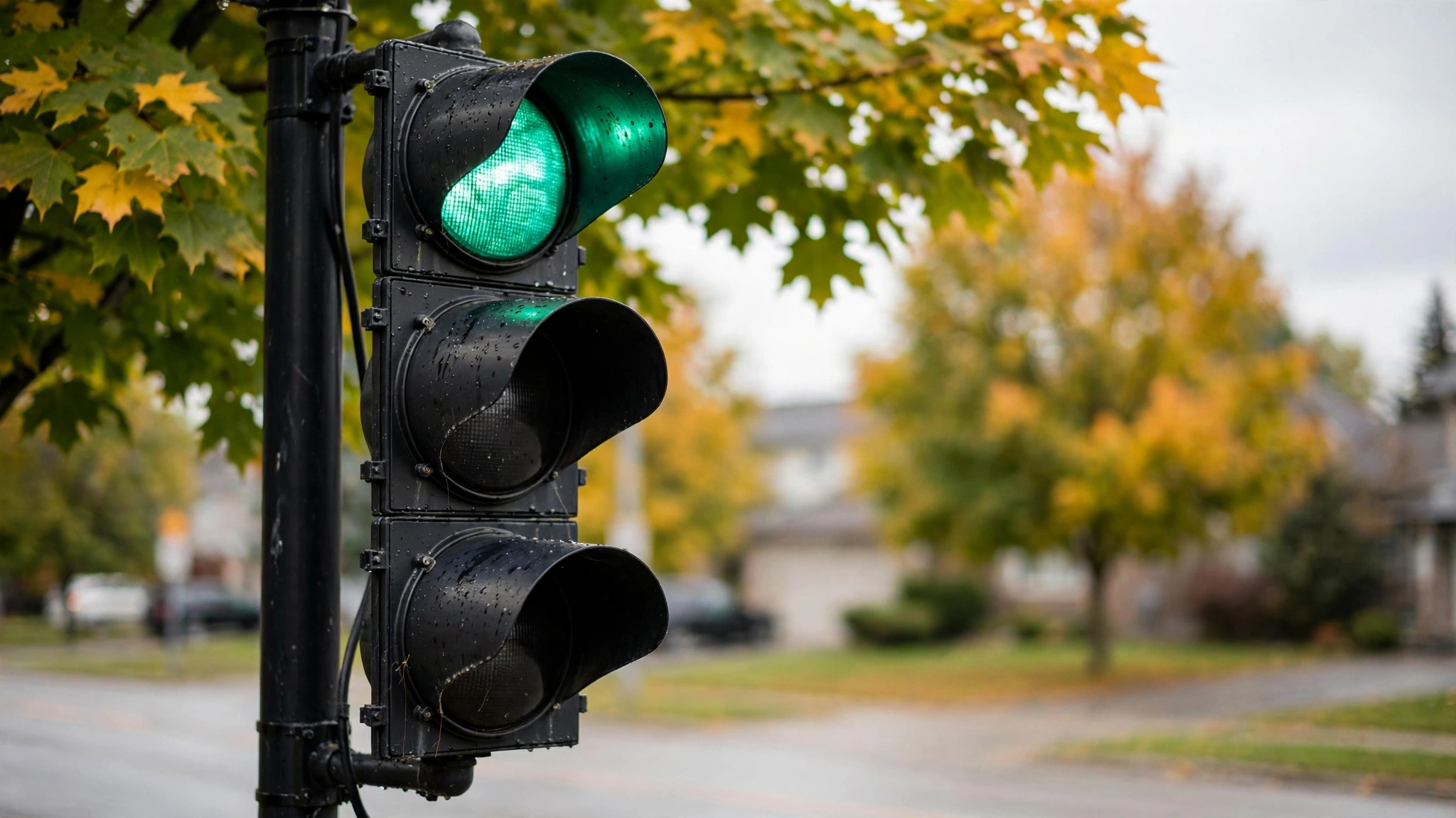 Close-up of a traffic light showing green — Ontario G1 practice