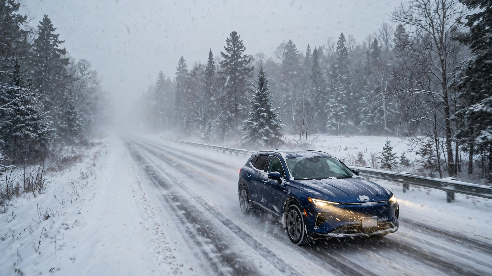 Car driving in heavy snowfall — Ontario G1 practice