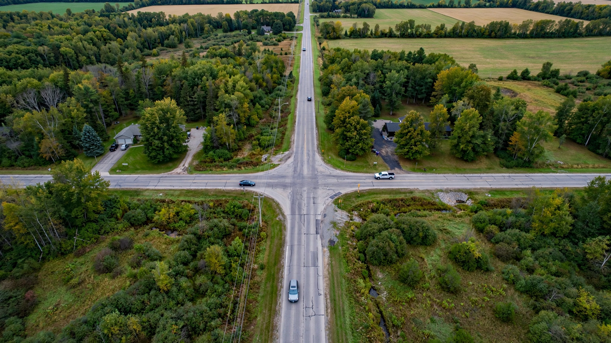 Aerial view of a road intersection — Ontario G1 practice