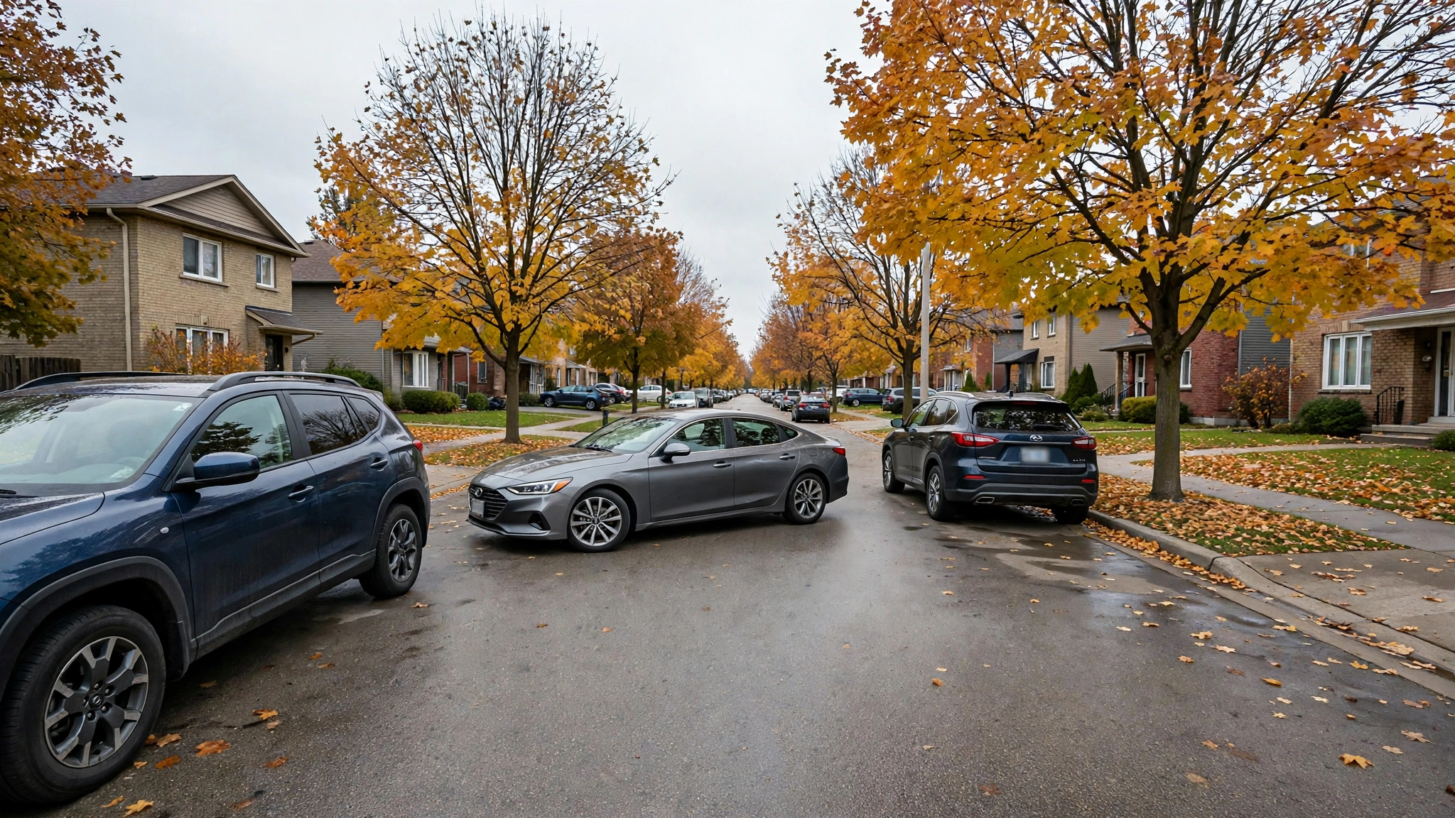 Car parallel parking between two vehicles — Ontario G1 practice