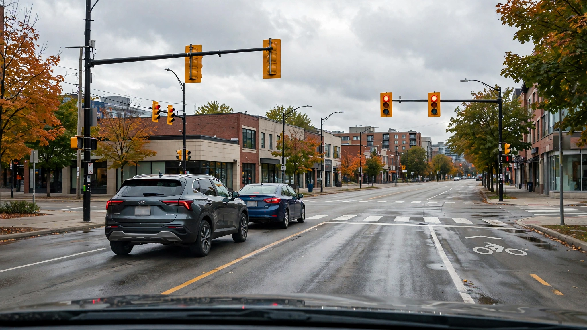 Traffic lights at an urban intersection — Ontario G1 practice