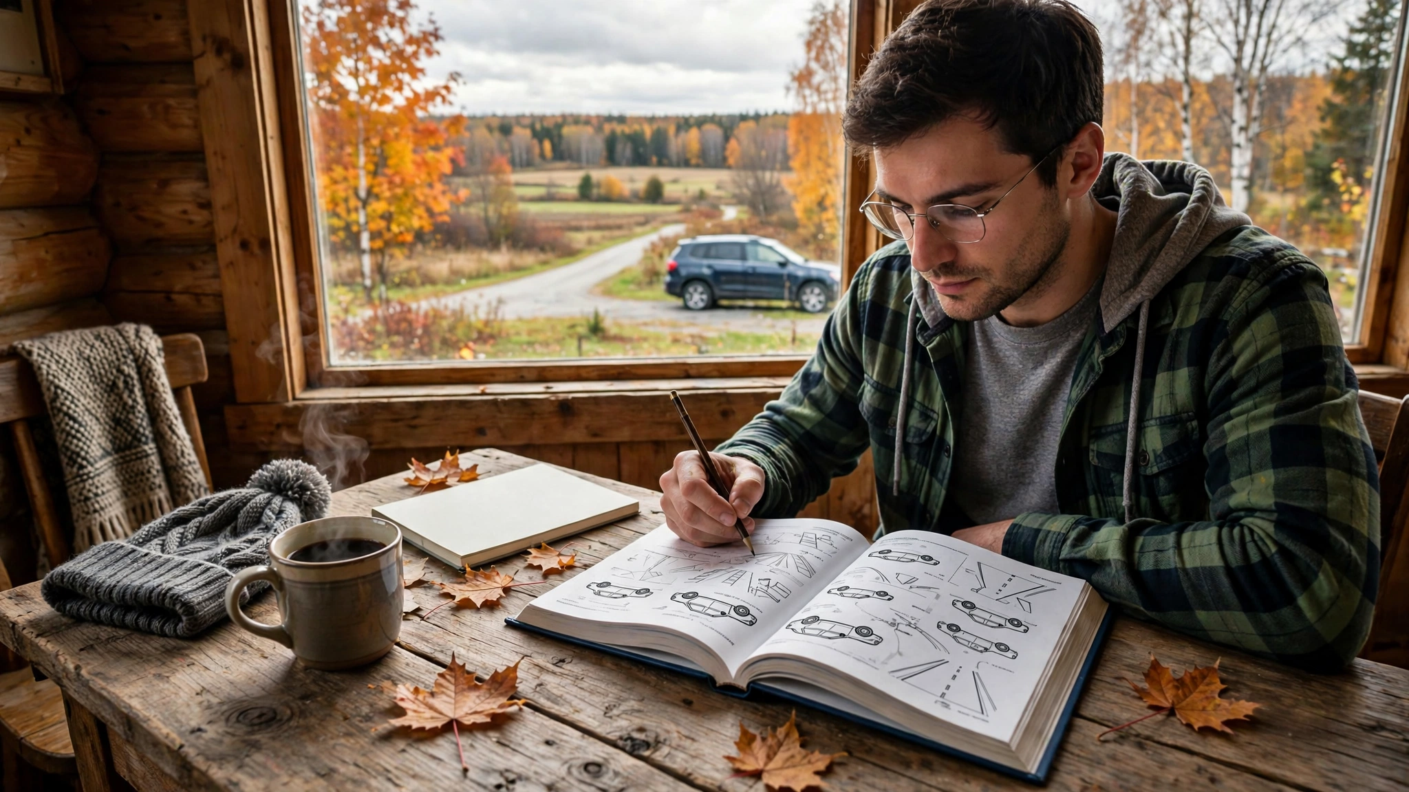 Person studying a driver's handbook at a wooden desk — Ontario G1 practice