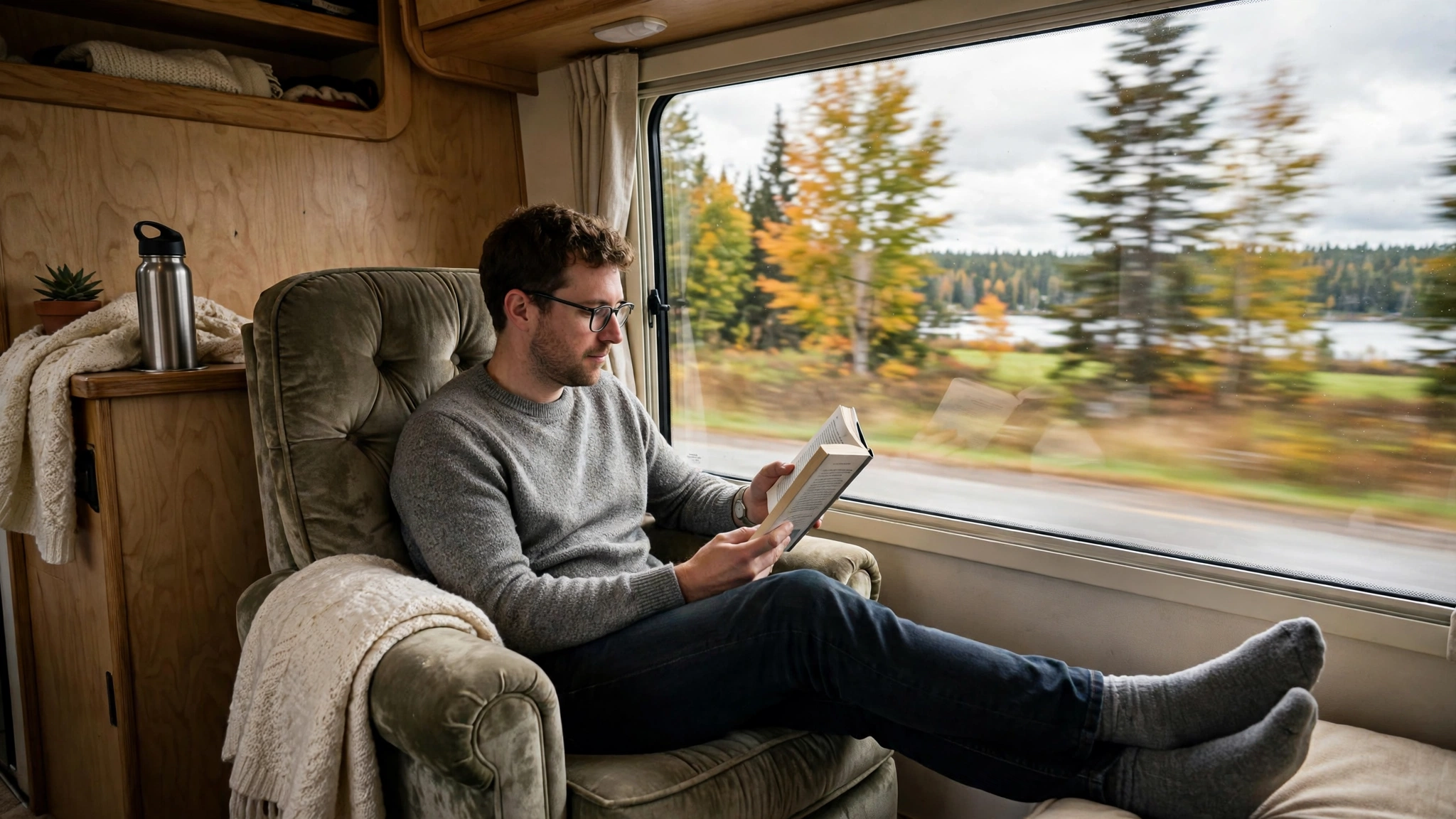 Person reading a book in an armchair — Ontario G1 practice
