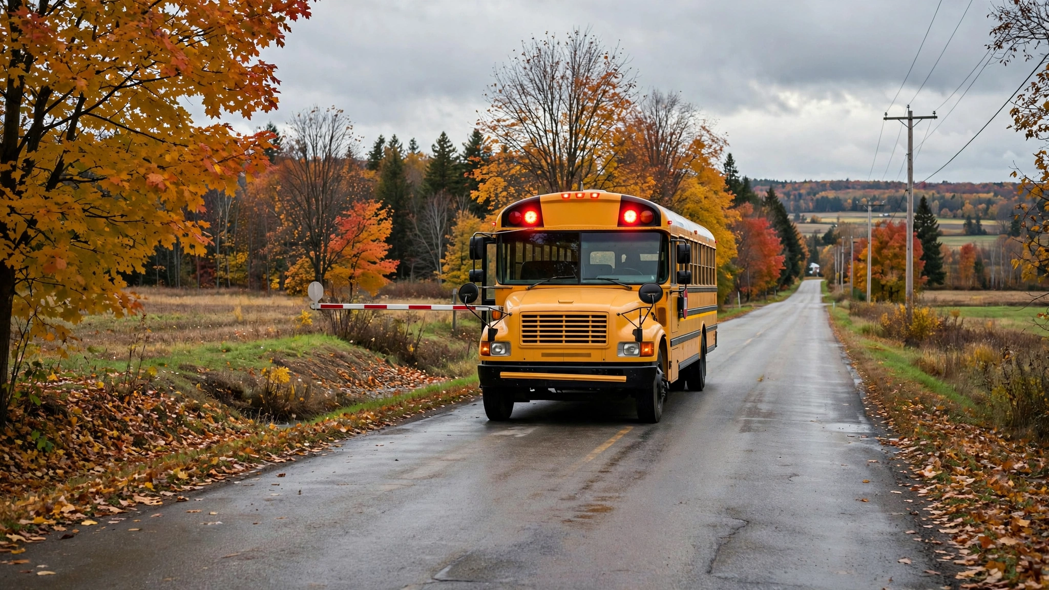 School bus with flashing red lights — Ontario G1 practice