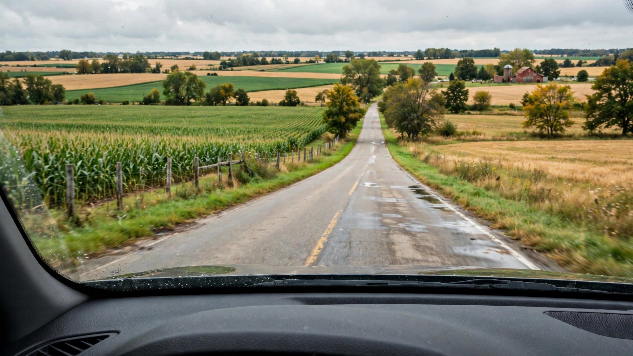 Rural country road through farmland — Ontario G1 practice