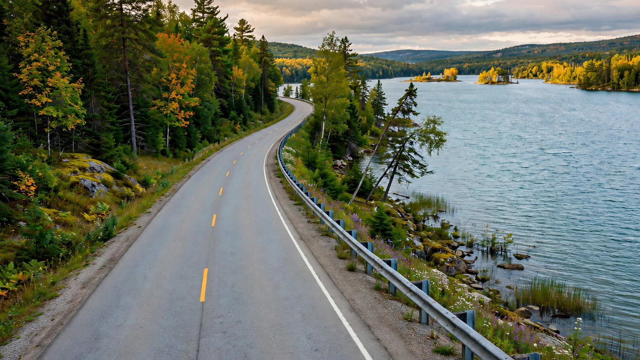 Highway running along a lake shore — Ontario G1 practice