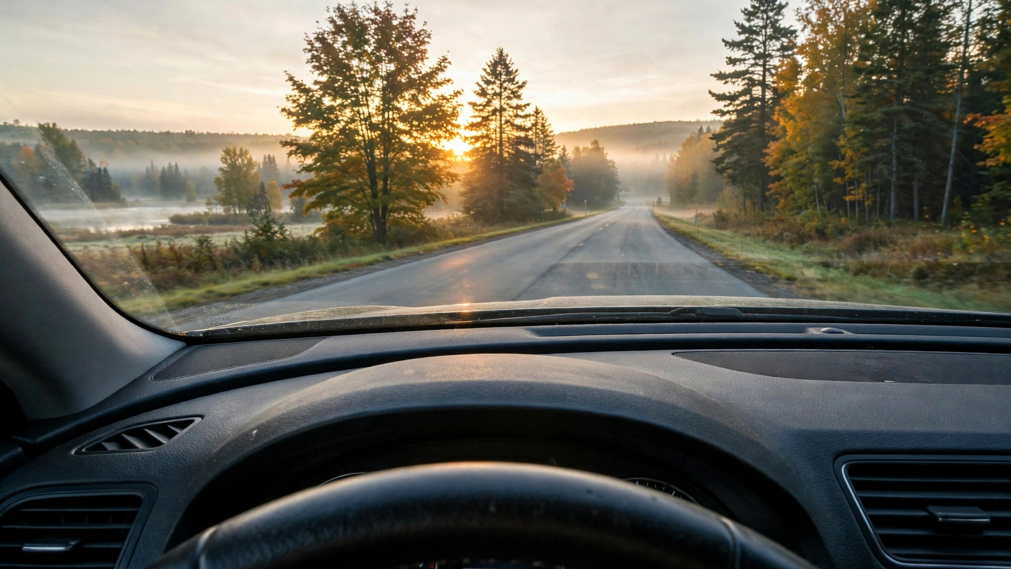 Car dashboard at sunrise — Ontario G1 practice