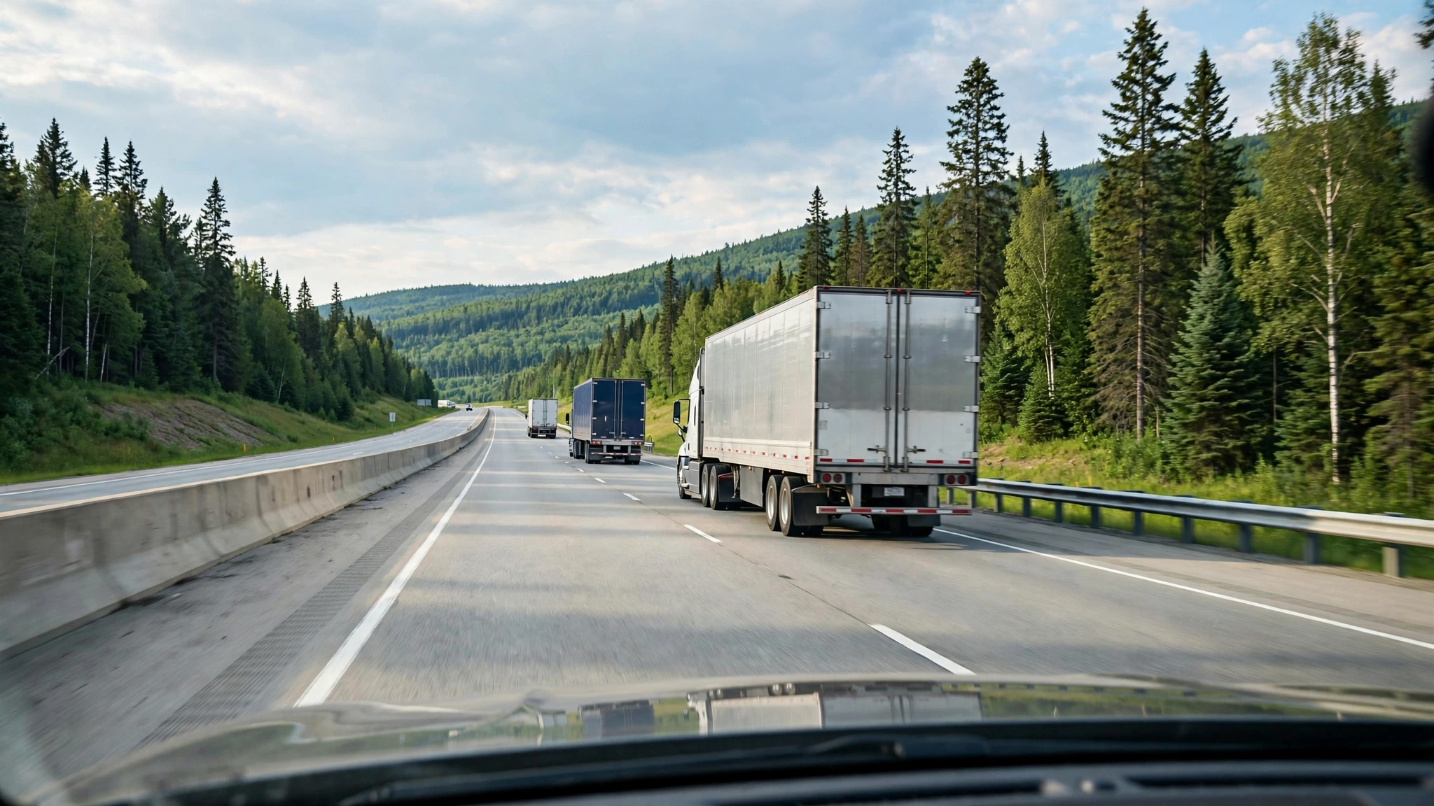 Highway with transport trucks — Ontario G1 practice