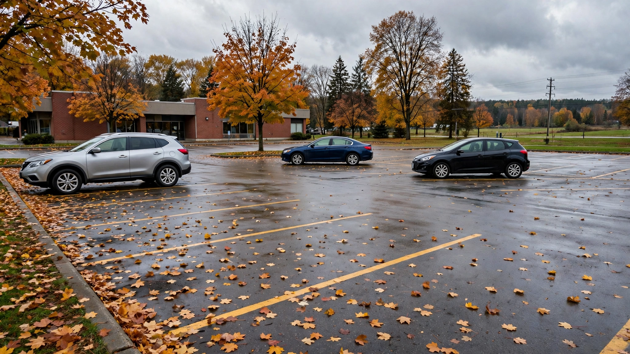 Angled parking spaces in a lot — Ontario G1 practice