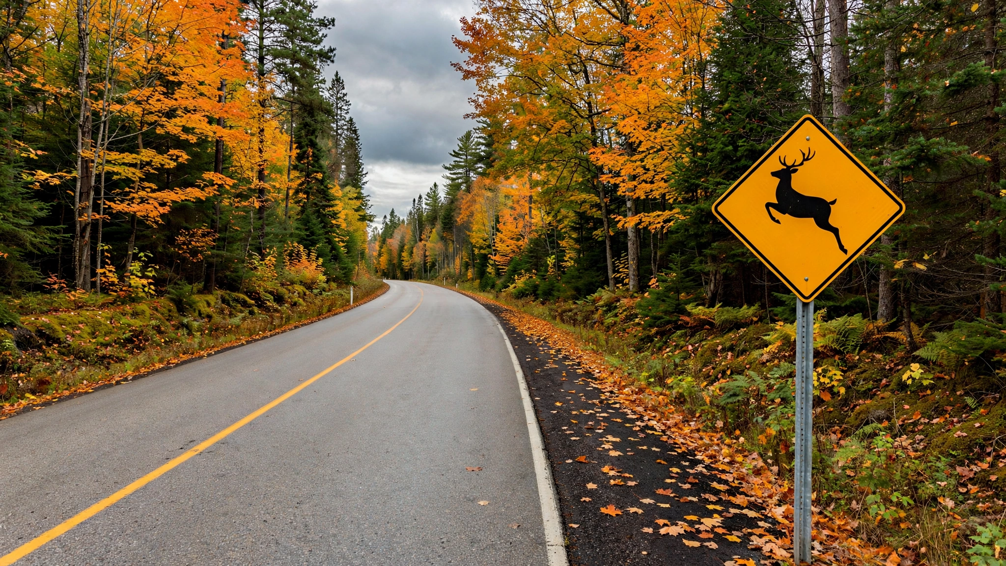 Yellow diamond warning sign with deer symbol — Ontario G1 practice