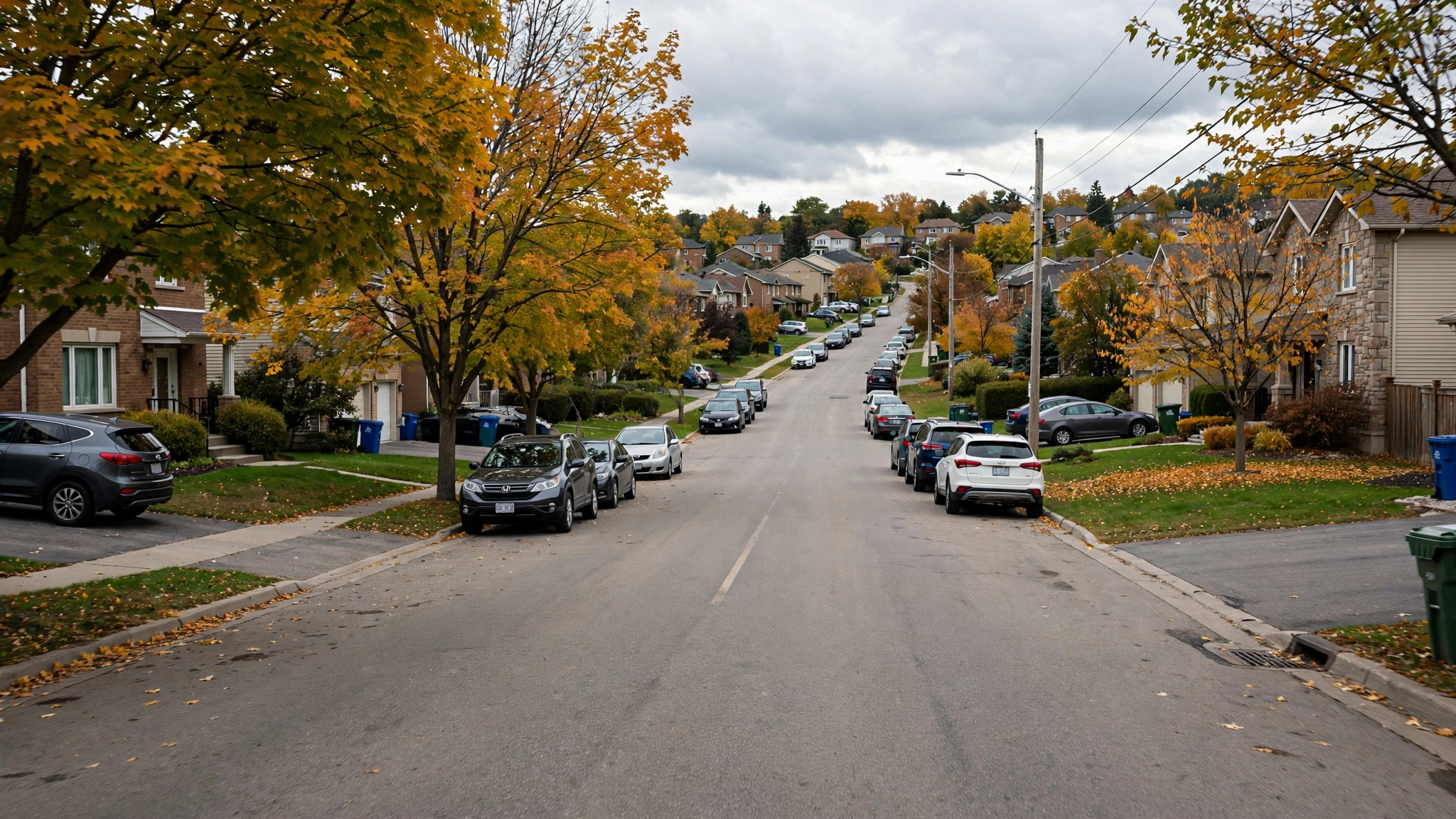 Residential street with parked cars — Ontario G1 practice