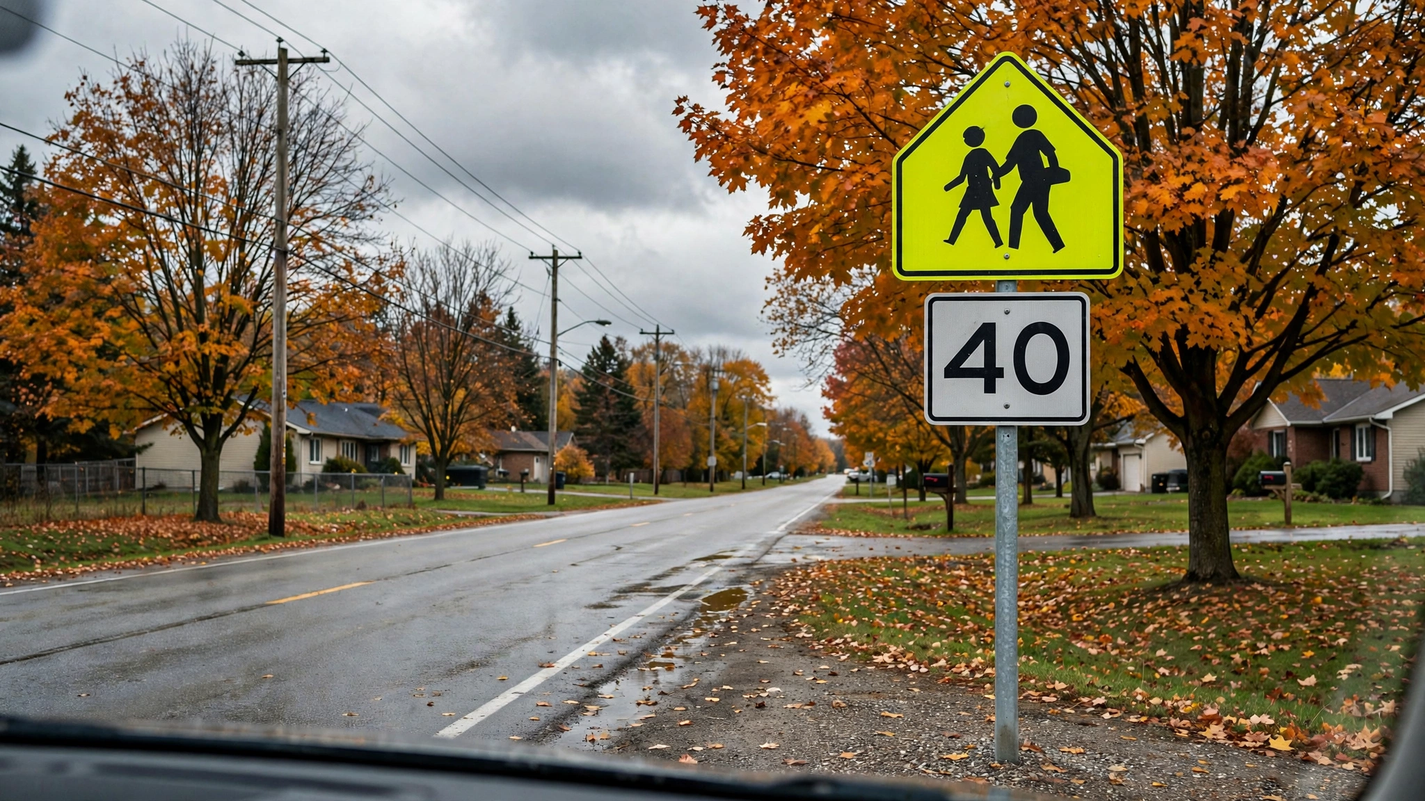 School zone speed limit sign — Ontario G1 practice