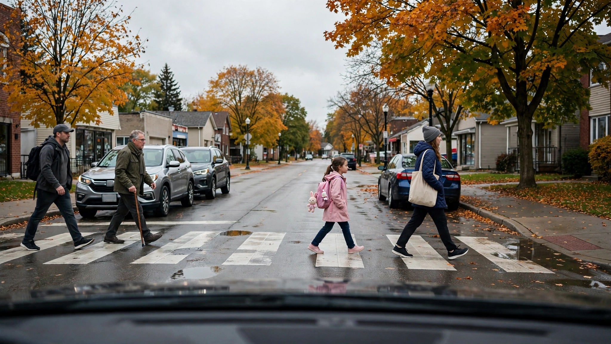 Pedestrians crossing at a crosswalk — Ontario G1 practice