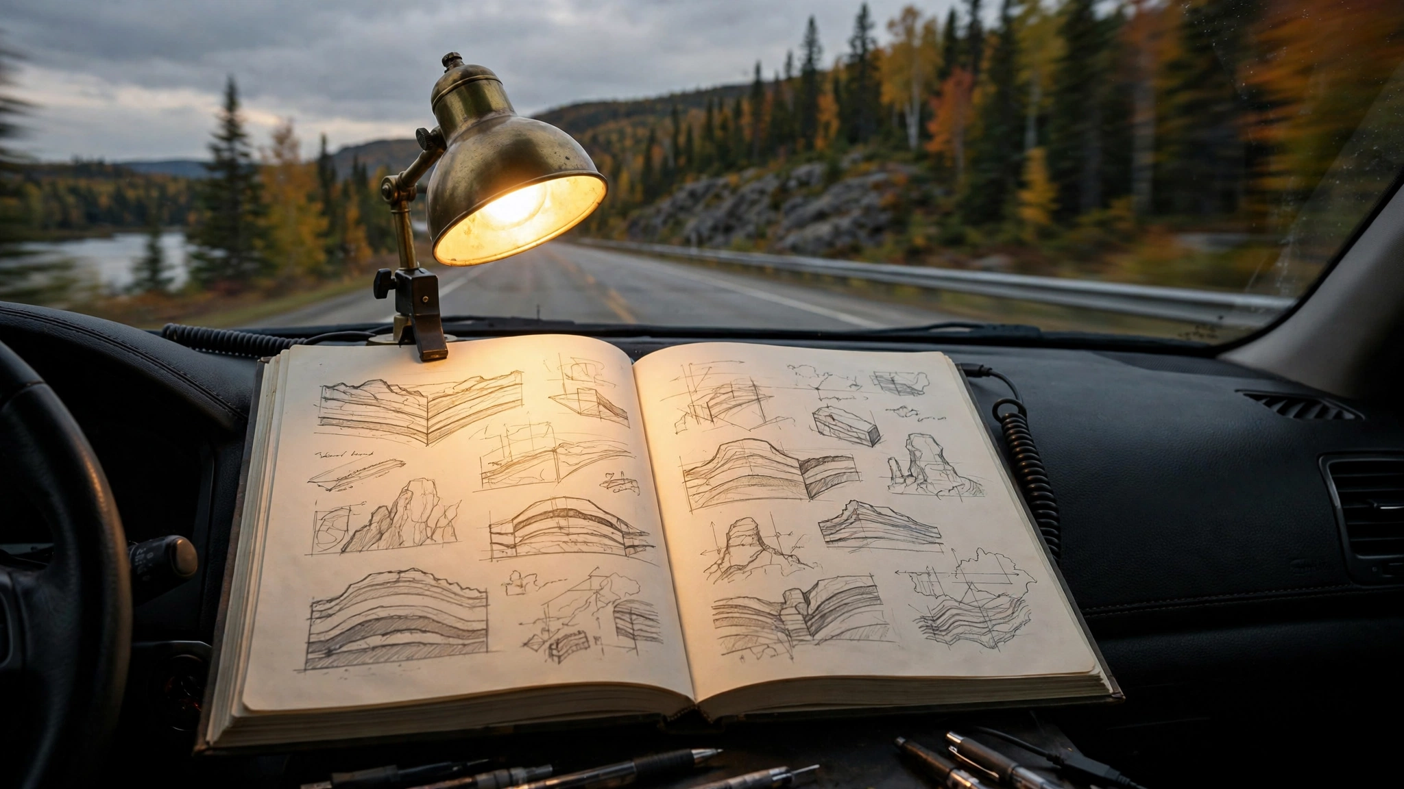 Desk lamp glowing over an open study book — Ontario G1 practice