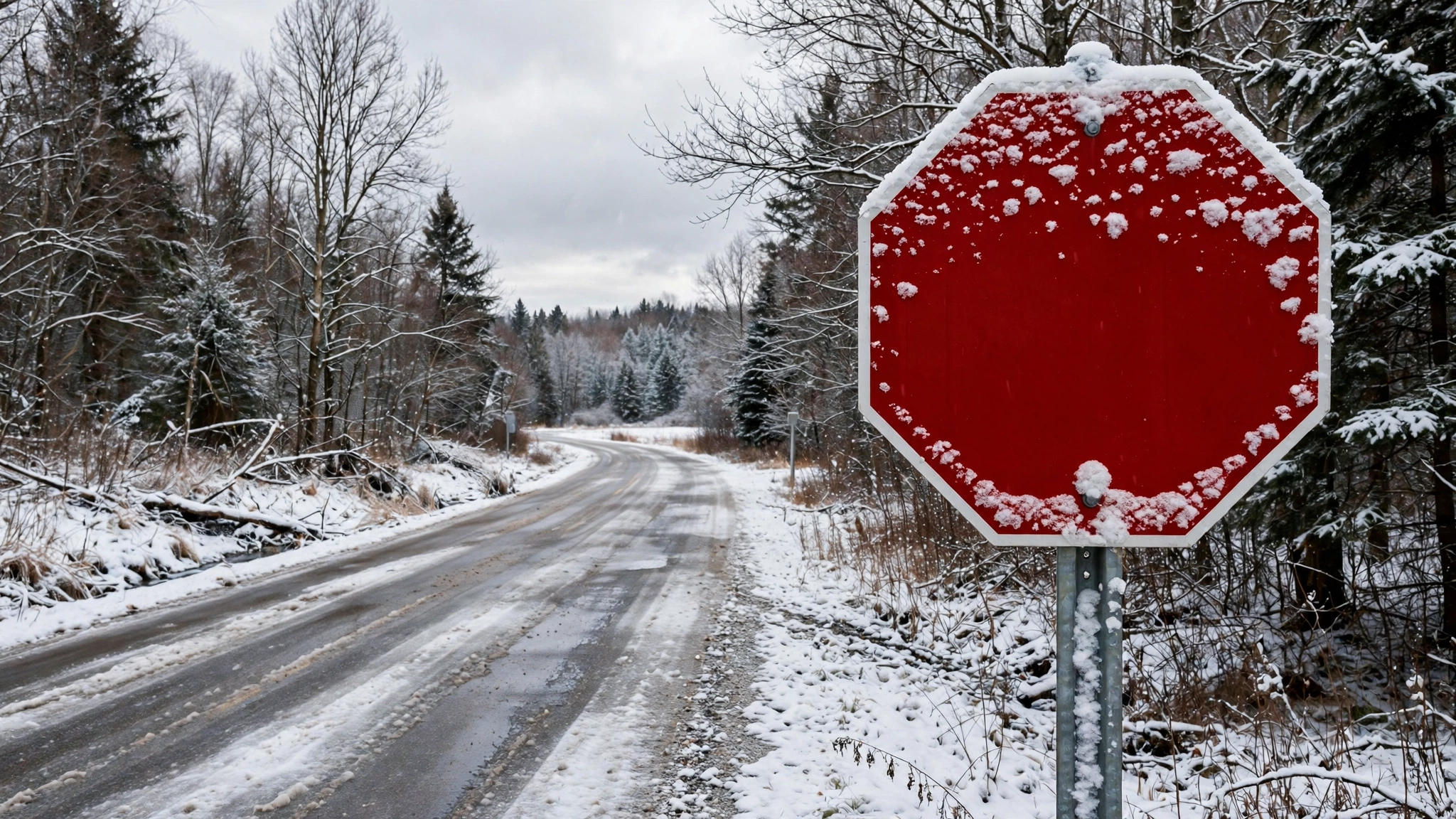 Stop sign with a dusting of snow — Ontario G1 practice