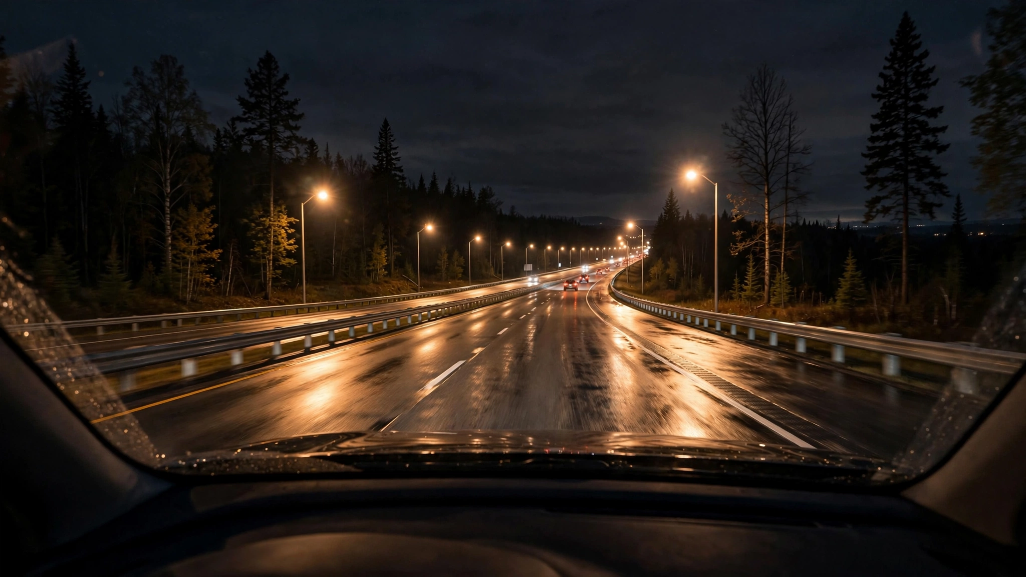 Night driving on an illuminated highway — Ontario G1 practice