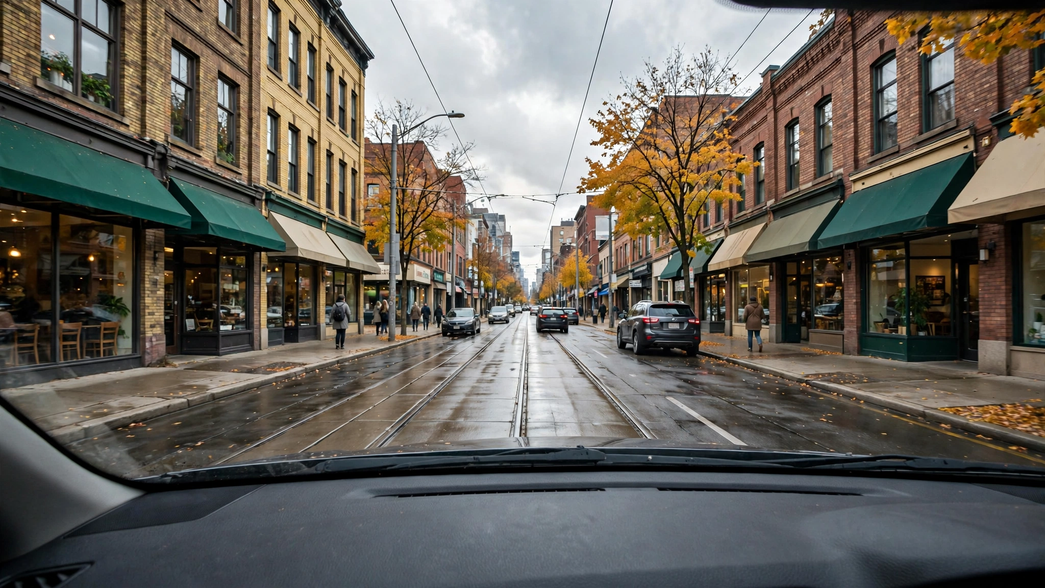 Toronto street with storefronts — Ontario G1 practice