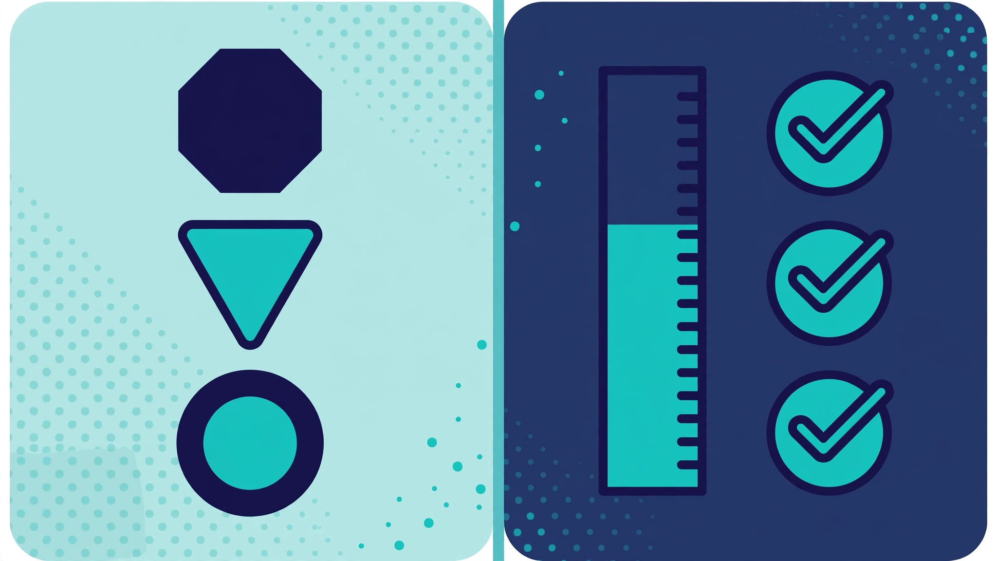 Illustration of the two G1 test sections: road signs icons beside a score gauge for rules of the road